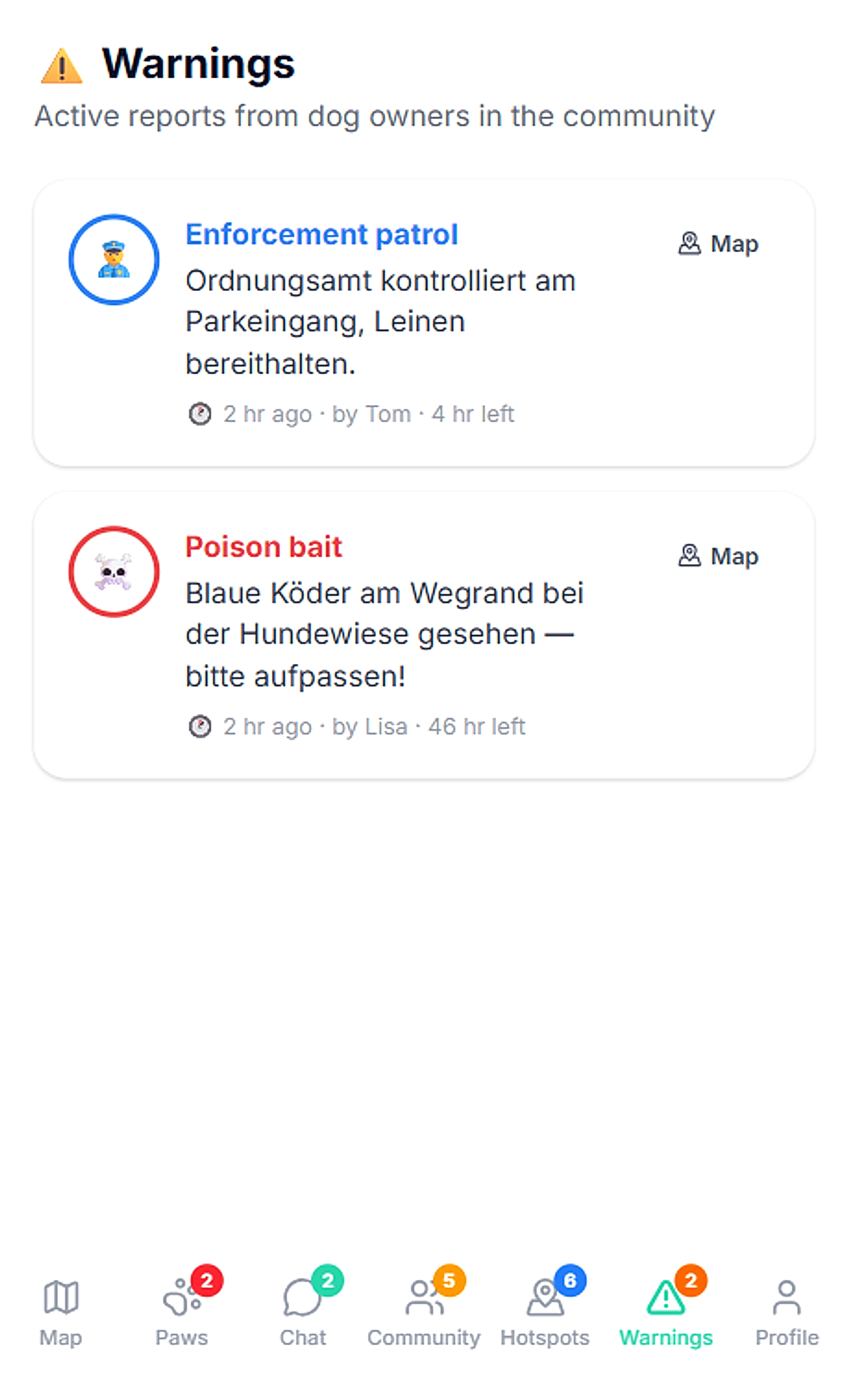 BuddySpot Warnungen: Ordnungsamt und Giftköder